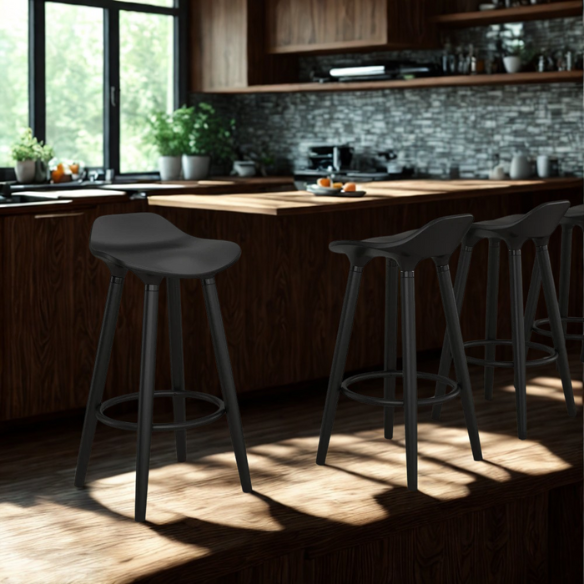Set of 2 Mid-Century Modern 26" Counter Stools – Stylish ABS Plastic Seat with Wood Accents, Black Finished Legs & Footrest for Contemporary Kitchen or Bar