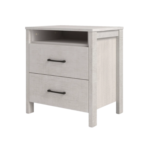 22.7" 2-Drawer Nightstand – Space-Saving Modern Minimalism, Engineered Wood with Clean-Lined Silhouette, Neutral Finish, Open Cubby & 2 Spacious Drawers for Bedroom Storage, Ideal for Tech & Accessories