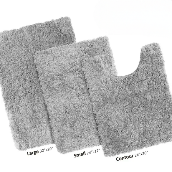 Light Grey Shaggy Bath Rug Set – Ultra-Soft Microfiber Non-Slip Bathroom Mat with Rubber Backing (2 or 3-Piece Set)