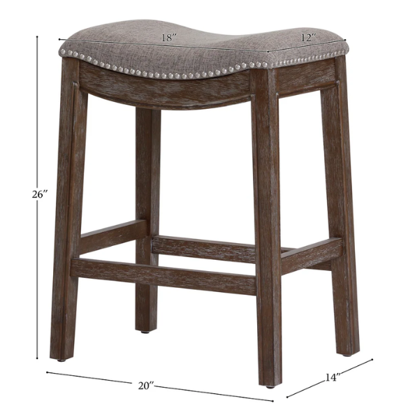 Saddle-Seat Wood Bar Stool with Upholstered Seat – Stylish and Durable Counter/Bar Stool in Weathered Natural or Distressed Espresso Finish