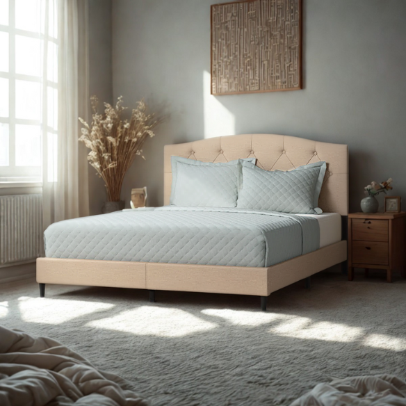 Modern Button-Tufted Queen Size Upholstered Platform Bed with Sleek Design