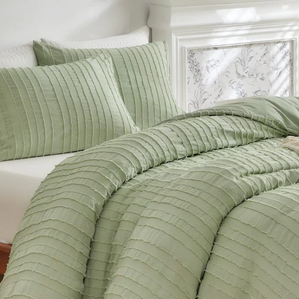 Luxurious Tufted Duvet Cover Set – Queen Size | Striped Textured Boho Bedding | Ultra-Soft Washed Microfiber | 3-Piece Set