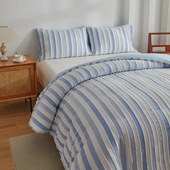 Luxurious Tufted Duvet Cover Set – Queen Size | Striped Textured Boho Bedding | Ultra-Soft Washed Microfiber | 3-Piece Set