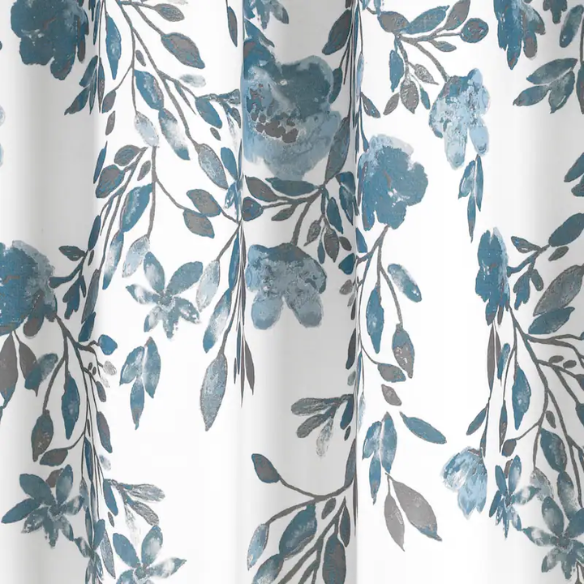 Blue and Grey Floral Vine Shower Curtain – Shabby Chic Farmhouse Style, 72" x 72"