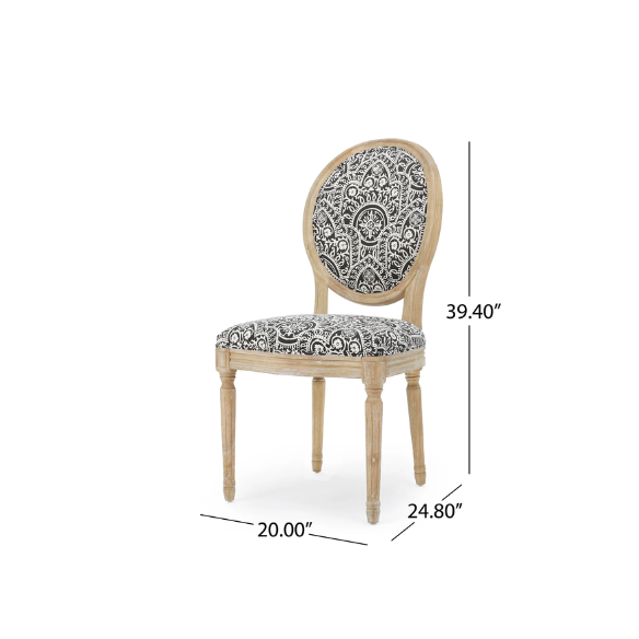 Set of 2 French Country Upholstered Dining Chairs with Natural Wood Legs and Round Back – Elegant Vintage Accent Seating