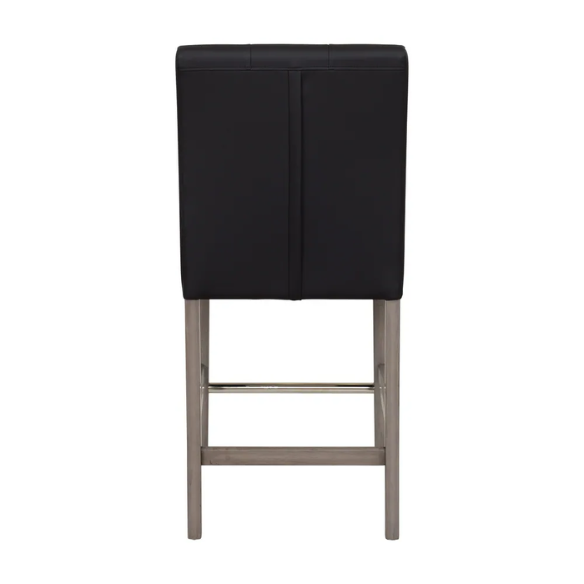 Upholstered 25" Counter Height Bar Stool – Modern Farmhouse Design with Tufted Back, Foam Padded Seat, Washed Grey Solid Wood Legs, and Durable Steel Footrest