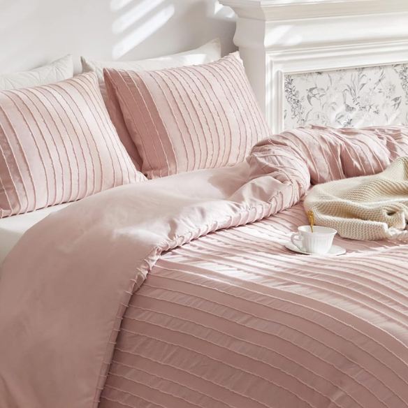 Luxurious Tufted Duvet Cover Set – Queen Size | Striped Textured Boho Bedding | Ultra-Soft Washed Microfiber | 3-Piece Set