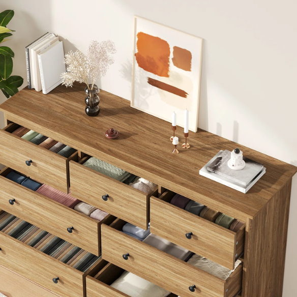 Classic & Modern 7-Drawer Dresser with Matte Wood Finish and Elegant Metal Knobs
