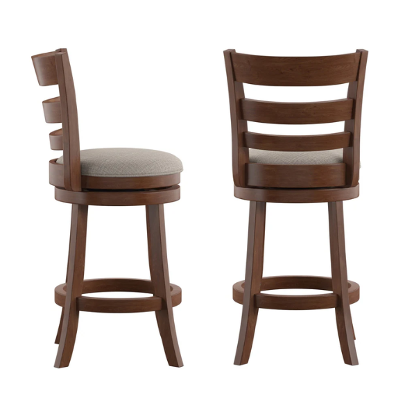 Upholstered Back Swivel Bar Stool – Durable Rubberwood Frame, 360° Swivel Seat, Ring Footrest, and Foam-Padded Linen or Faux Leather Upholstery for Comfortable Everyday Dining