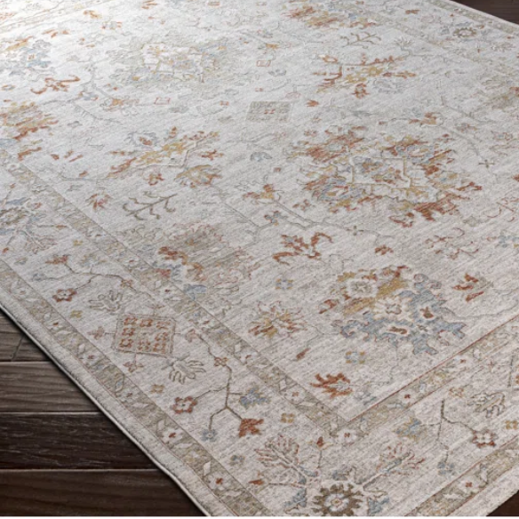 Elegant Oriental Rug – Stain-Resistant, High-Low Pile, Machine Woven with Fringed Detailing