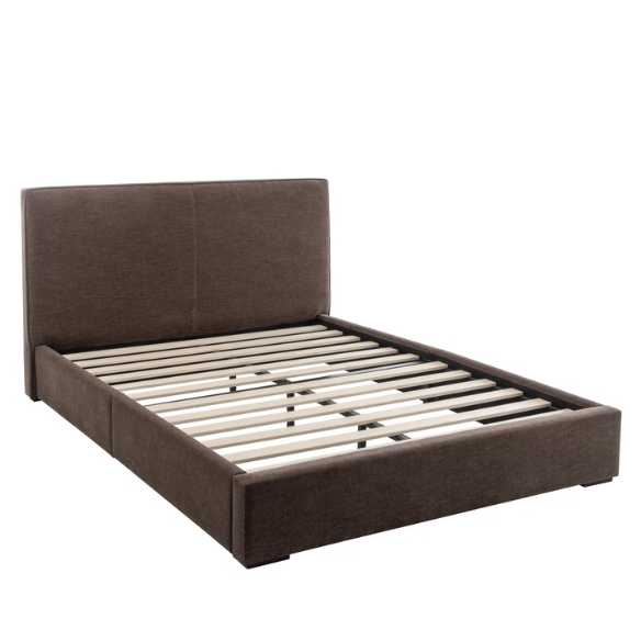 Elegant Brown Queen Size Upholstered Bed with Soft Bouclé Polyester Fabric – Modern and Stylish