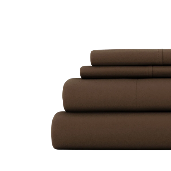 Brown Deep Pocket Microfiber Sheet Set – 4-Piece Soft, Wrinkle-Free Bedding with Pillowcases