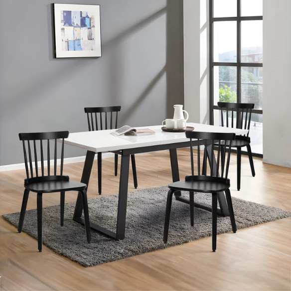Solid Wood Slat Back Windsor Dining Chairs (Set of 2) – Sturdy, Eco-Friendly Construction with Ergonomic Backrest & Adjustable Foot Pads