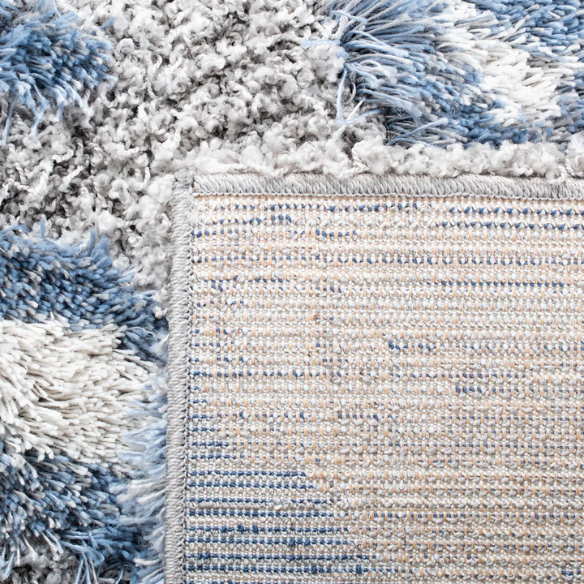 Plush Abstract Blue, Grey, and White Pattern Shag Rug