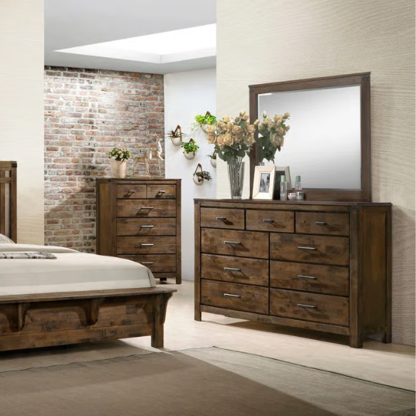 Elegant Brown Panel King Bedroom Set with Intricate Headboard and 2 Nightstands for Added Storage