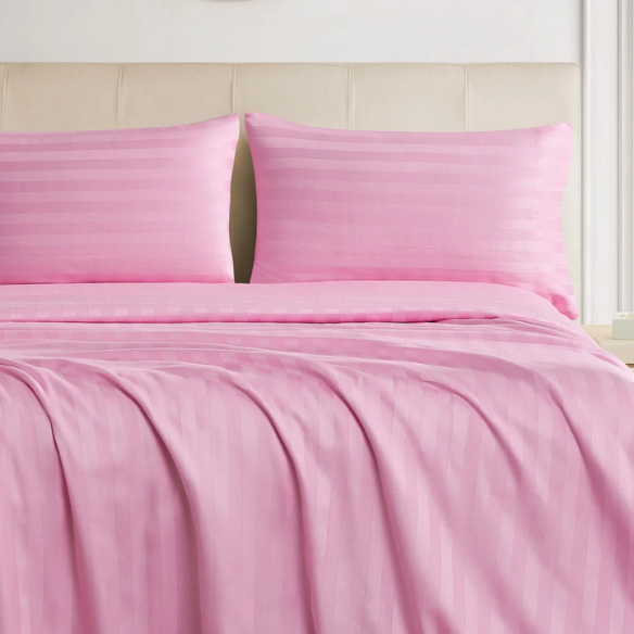 4-Piece Luxury Bed Sheet Set – Fitted & Flat Sheets with Pillowcases | Solid Stripe Bedding for Twin, Full, Queen, King Sizes
