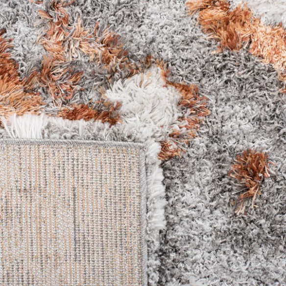 Plush Abstract Rust, Grey, and White Pattern Shag Rug