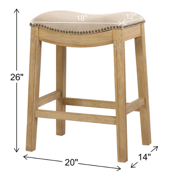 Saddle-Seat Wood Bar Stool with Upholstered Seat – Stylish and Durable Counter Stool in Weathered Natural Finish