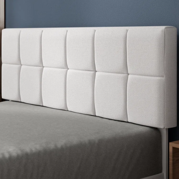 Modern King Size Upholstered Low Profile Platform Bed – Square-Tufted Headboard, Durable Steel Frame