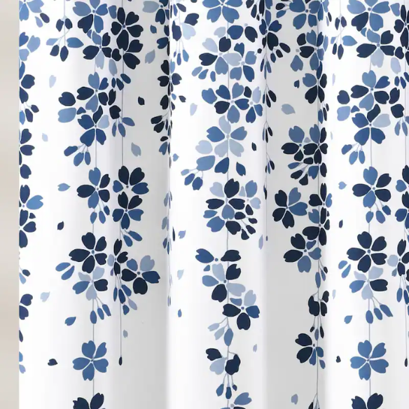 Navy, White, and Blue Weeping Flower Shower Curtain – Elegant Floral Bathroom Décor, 72" x 72"