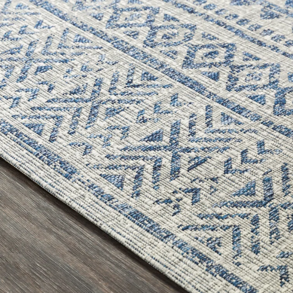 Striped Geometric Area Rug – Blue & Taupe, Durable Polypropylene, Low-Pile Design for High-Traffic Indoor/Outdoor Spaces