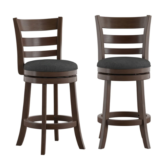 Upholstered Back Swivel Bar Stool – Durable Rubberwood Frame, 360° Swivel Seat, Ring Footrest, and Foam-Padded Linen or Faux Leather Upholstery for Comfortable Everyday Dining