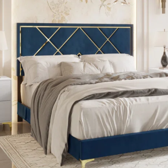 Luxurious Royal Blue Upholstered Platform 3-Piece Twin Bedroom Set