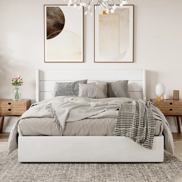 Luxurious Velvet Upholstered Hydraulic Lift-Up Storage Platform Bed – Full/Double Size with Sleek Design & Maximized Space