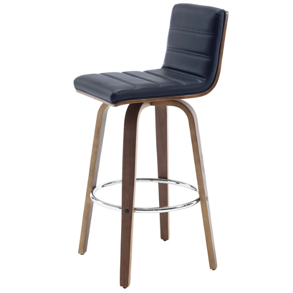 Mid-Century Modern Faux Leather Swivel Counter/Bar Stools – 360° Swivel, Padded PU Leather Seat & Back, Durable Bentwood Legs, Metal Footrest, Supports Up to 440lbs for Home Bar or Kitchen