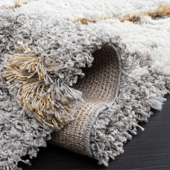 Plush Abstract Gold & Grey Pattern Shag Rug