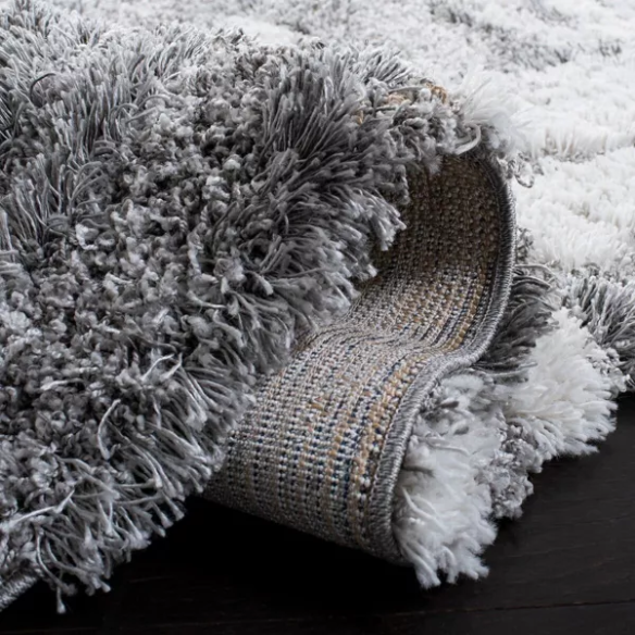 Plush Abstract Grey & Ivory Pattern Shag Rug