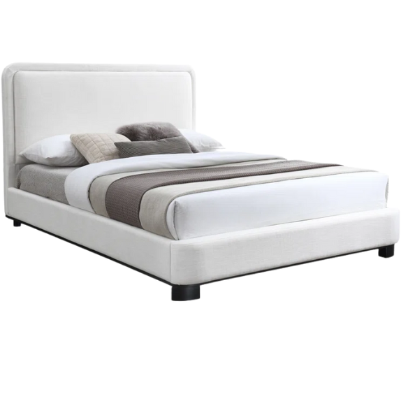 Luxurious Linen Textured Fabric King Size Upholstered Panel Bed with Solid Wood Base