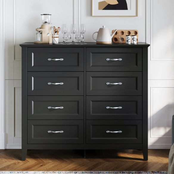 French Country-Inspired 8-Drawer 47.3" Double Dresser with Rustic Finish, Crown Molding, and Tapered Legs