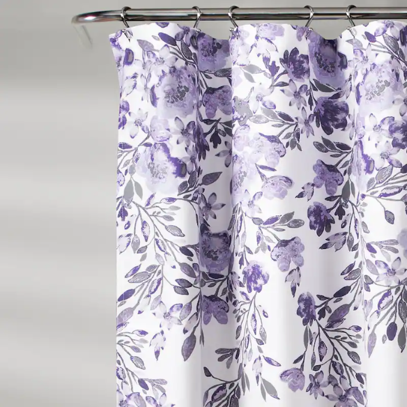Purple and Grey Floral Vine Shower Curtain – Shabby Chic Farmhouse Style, 72" x 72"
