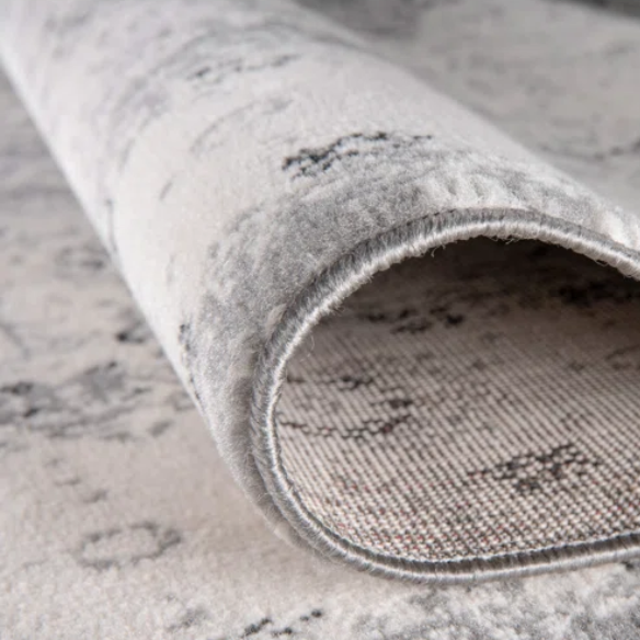 Distressed Oriental-Inspired Indoor Rug – Gray, Silver & Ivory Medallion Pattern, Stain-Resistant, Fade-Resistant, Perfect for Traditional & French Country Décor