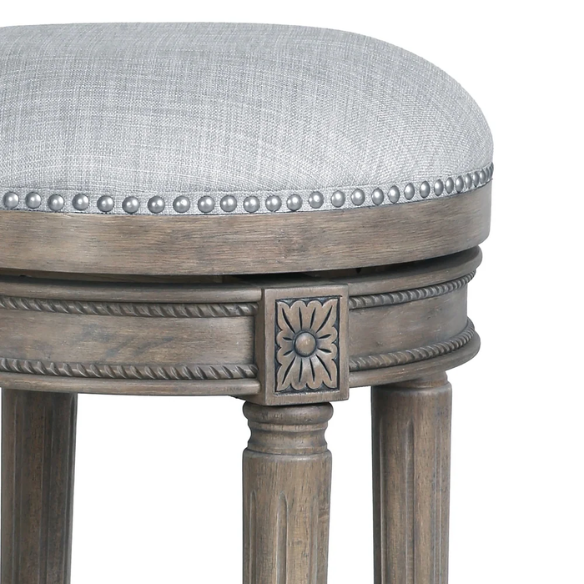 Backless Swivel 26" Counter-Height Bar Stool – Elegant Linen Upholstery with Nail Head Trim, 360-Degree Swivel, and Metal Footrest for Stylish Kitchen or Bar Seating