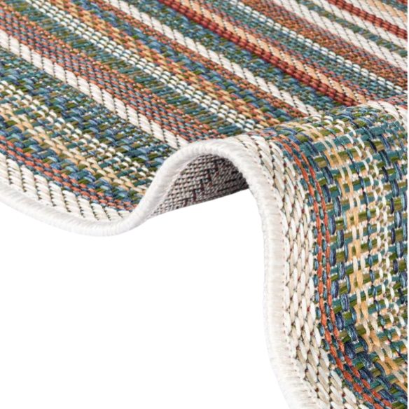 Coastal-Inspired Geometric Rug – Fade & Stain-Resistant, Green & Orange Pattern, Ideal for Indoor/Outdoor Use