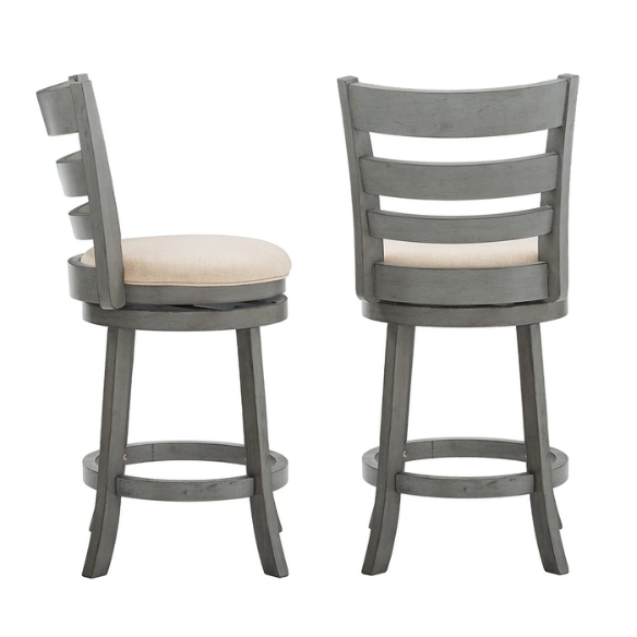 Upholstered Back Swivel Bar Stool – Durable Rubberwood Frame, 360° Swivel Seat, Ring Footrest, and Foam-Padded Linen or Faux Leather Upholstery for Comfortable Everyday Dining