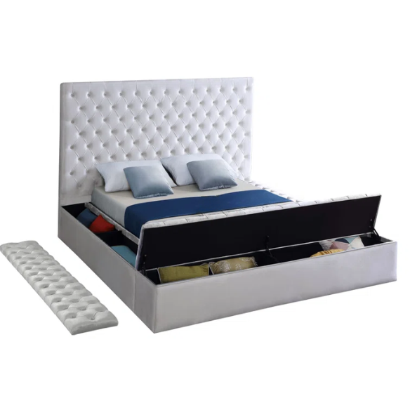 Elegant Velvet Upholstered King Size Platform Storage Bed with Tufted Headboard and Slats