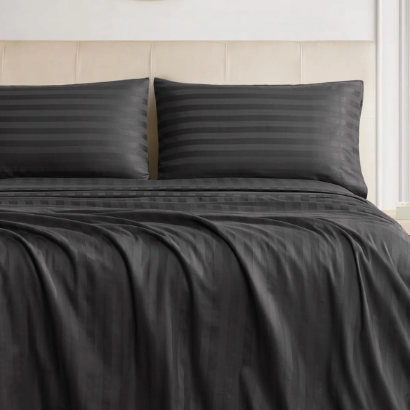 4-Piece Luxury Bed Sheet Set – Fitted & Flat Sheets with Pillowcases | Solid Stripe Bedding for Twin, Full, Queen, King Sizes