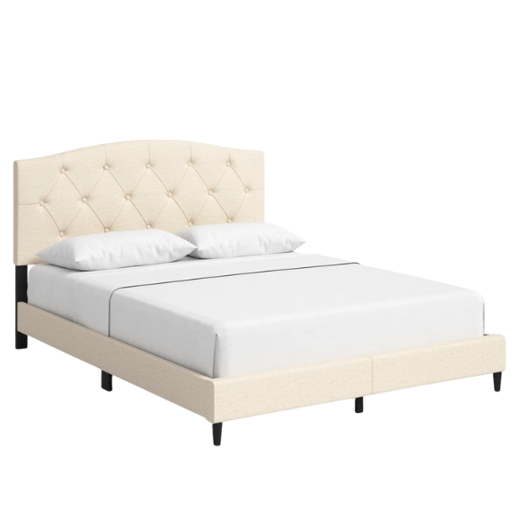 Modern Button-Tufted Queen Size Upholstered Platform Bed with Sleek Design