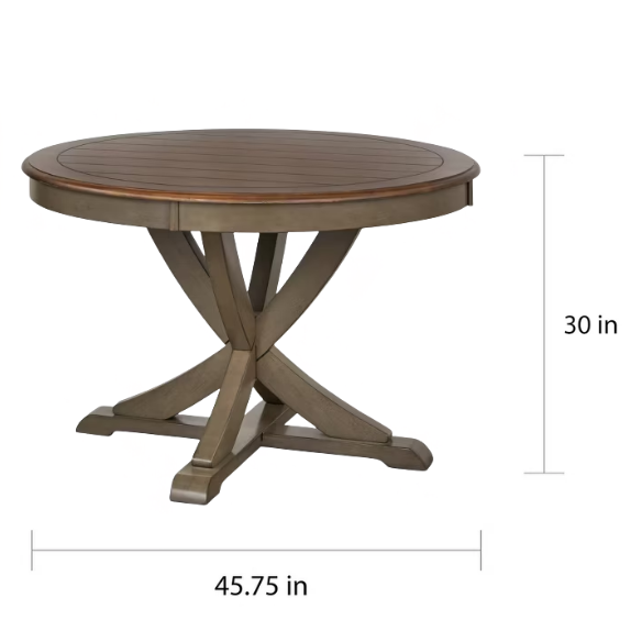 Charming Country-Style Dining Set with Rustic Appeal – Round Table & Geometric Back Chairs