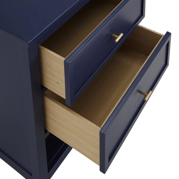 2-Drawer Nightstand – Traditional Solid Wood Frame with Inset Paneling, Neutral Finish, Gold Coastal-Inspired Drawer Pulls, Clean Lines & Spacious Surface for Bedroom Essentials