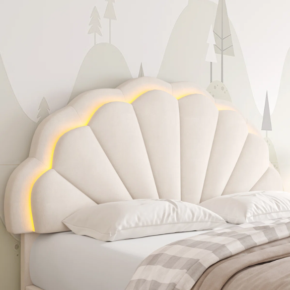 Floral-Inspired Queen Size Upholstered LED Bed Frame with Luxury Velvet, Drawer, and Adjustable Headboard