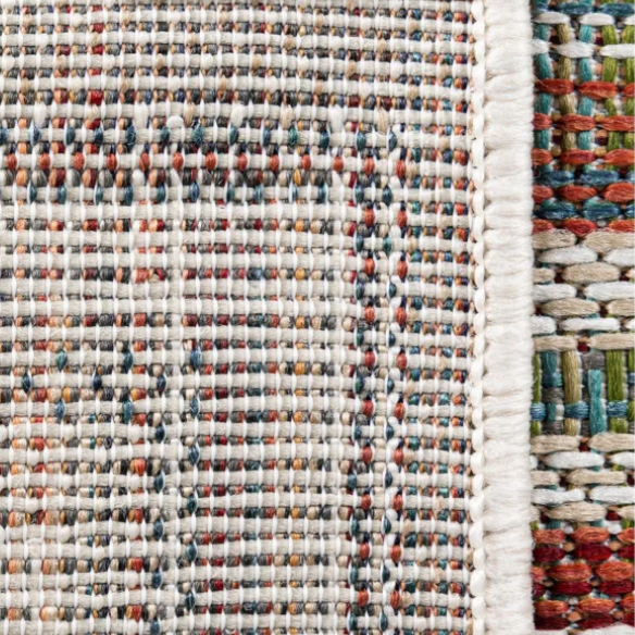 Coastal-Inspired Geometric Rug – Fade & Stain-Resistant, Green & Orange Pattern, Ideal for Indoor/Outdoor Use