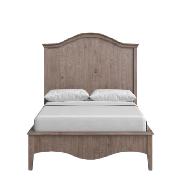 Rustic Charm Meets Chic Elegance: Solid Wood Platform King Size Bedroom Set with Scalloped Edges, Weathered White Wash Finish, Unique Grain Patterns, Angled Feet, and Oil-Rubbed Bronze Drawer Pulls