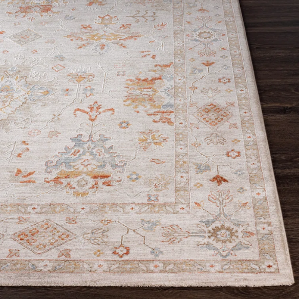 Elegant Oriental Rug – Stain-Resistant, High-Low Pile, Machine Woven with Fringed Detailing