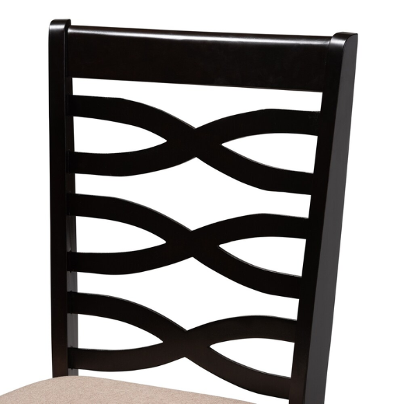 Contemporary 5-Piece Fabric & Wood Dining Set – Dark Walnut Table with Beige & Gray Upholstered Chairs