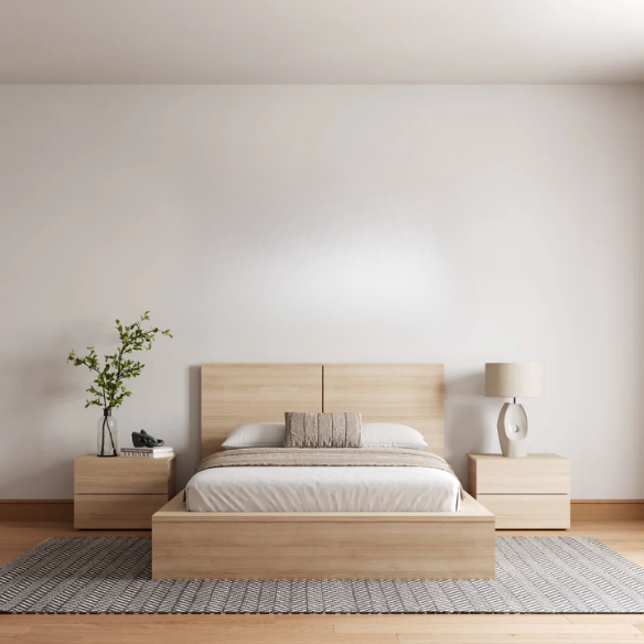 Elegant 3-Piece Wood Bedroom Set – Full Double Size Bed with Stylish Headboard and 2 Matching Nightstands