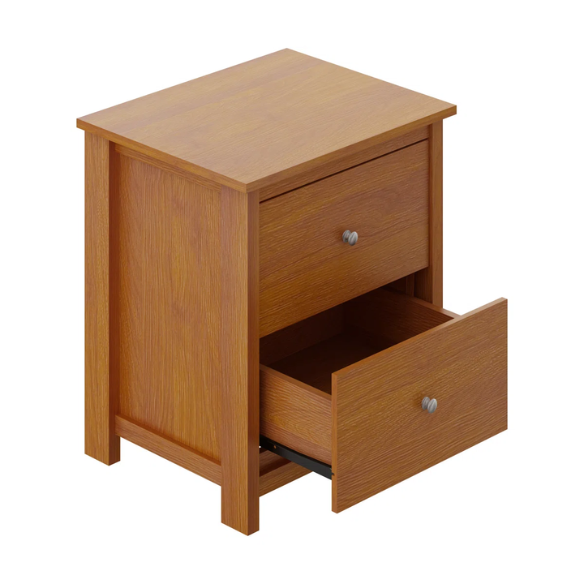 2-Drawer Nightstand – Neutral Engineered Wood, Streamlined Rectangular Design, Four Block Legs, Convenient Storage with Roller-Glide Drawers & Metal Knobs, Perfect for Traditional & Contemporary Bedroom